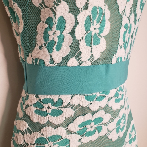 VA Va Voom Teal Mesh & Lace Nude Swmi Sheer Bodycon Dress Size Small - Picture 4 of 13